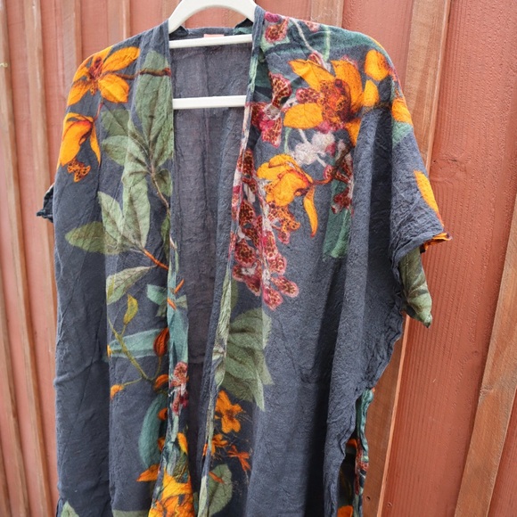 Powder Botany Bliss Charcoal 100% Wool Wrap Open Cardigan Vintage Large XL Women - Picture 6 of 16